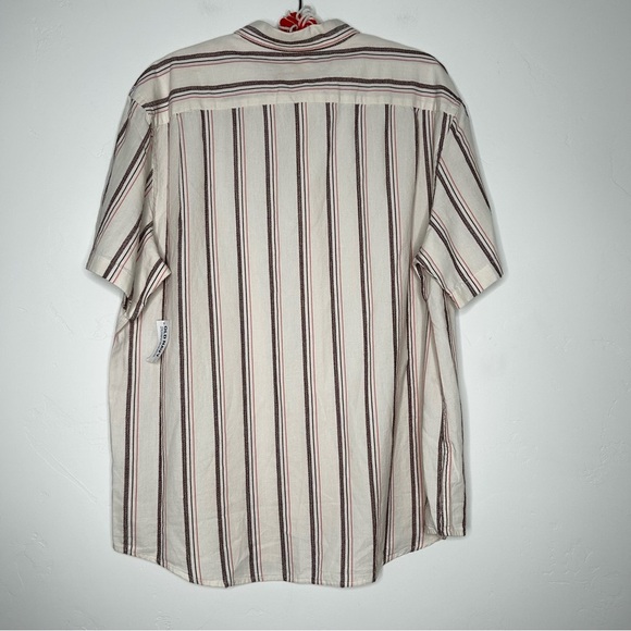 NWT Old Navy Cream Maroon Pink Striped Button Up Shirt Cotton Size XL Blokecore - Picture 2 of 9